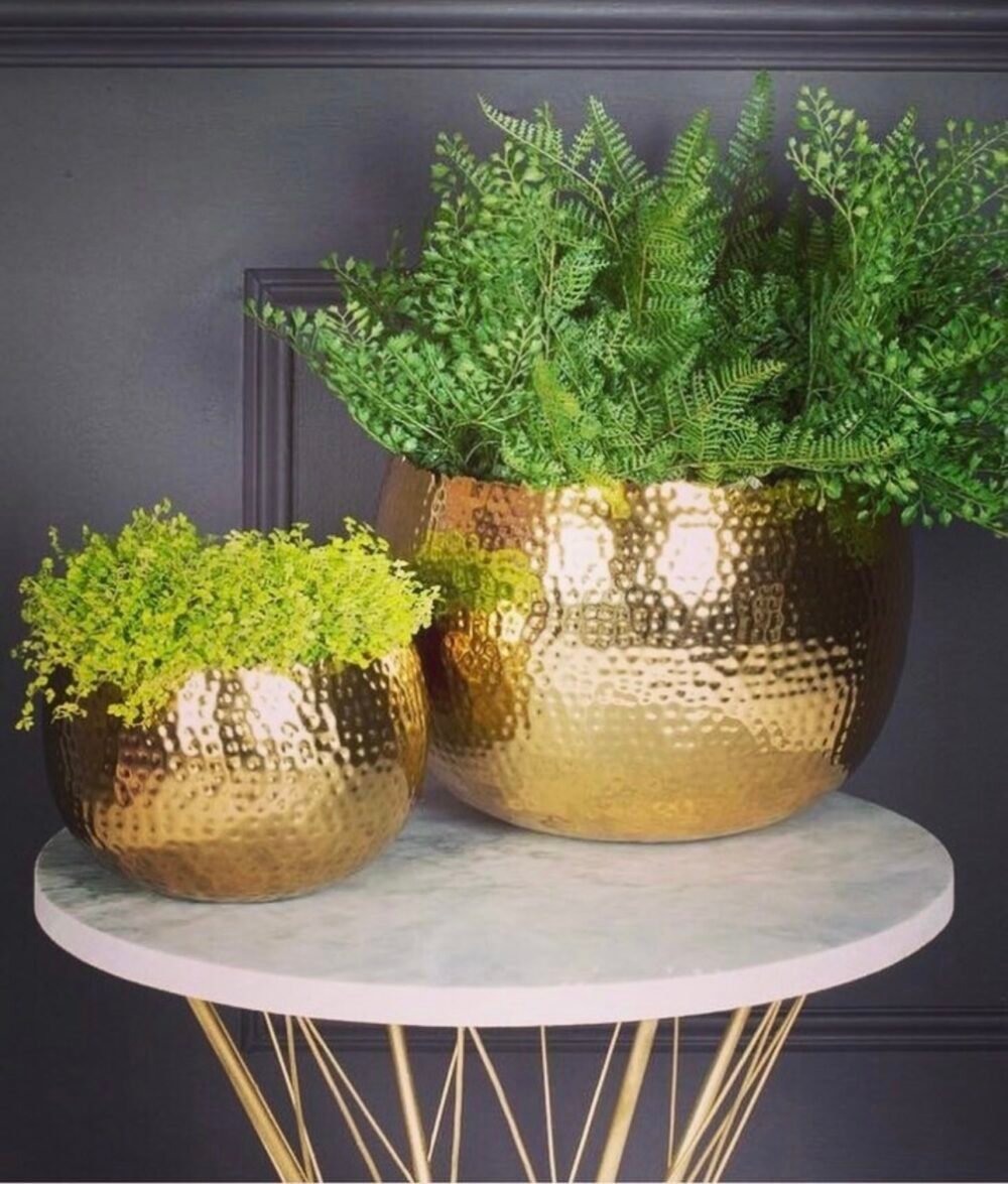 Handmade Brass Hammered Gold Plant Pots