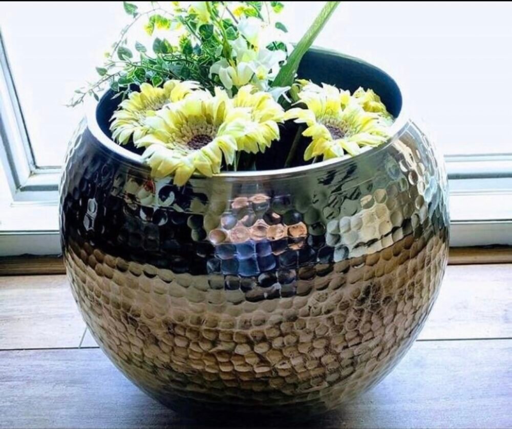 Handmade Brass Hammered Gold Plant Pots - Image 6