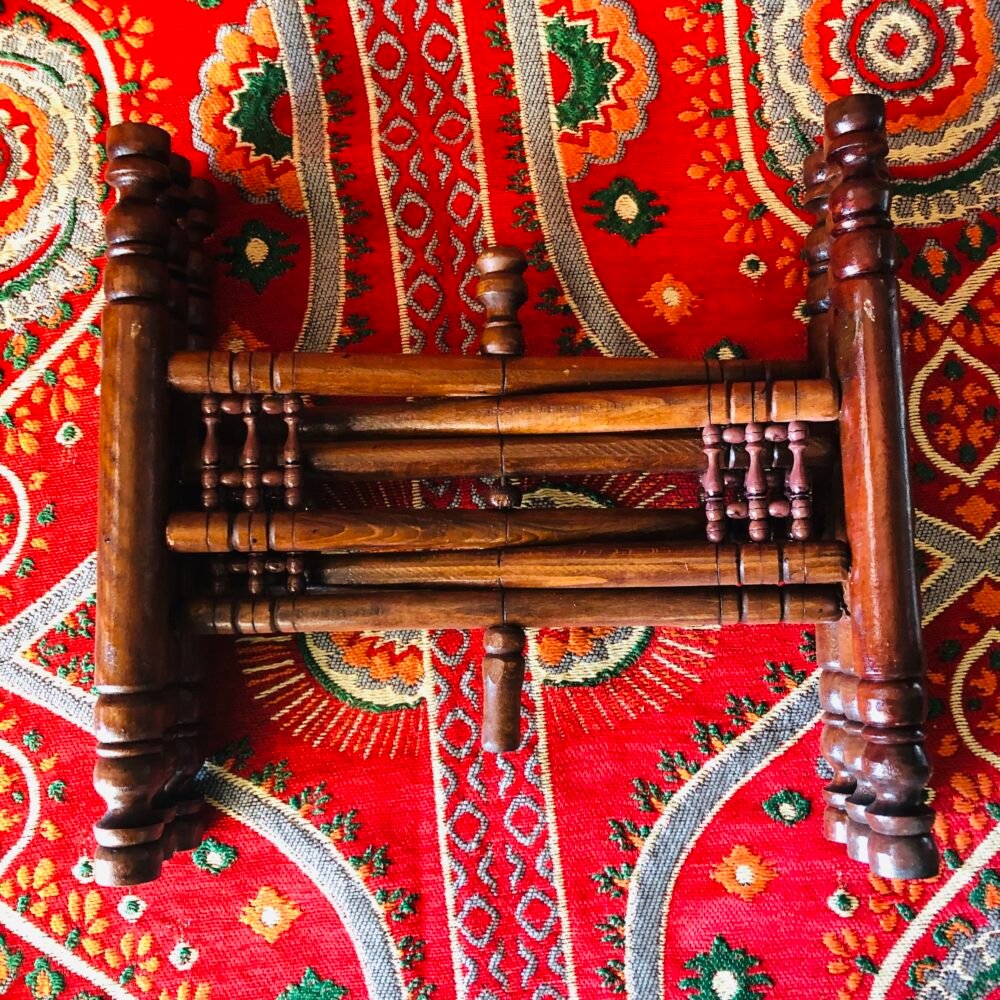 20” Moroccan Brass Tea table , moroccan coffee table Arabesque Engraved Carved Brass Tray Folding Table with Folding Cedar Wood Legs - Image 2
