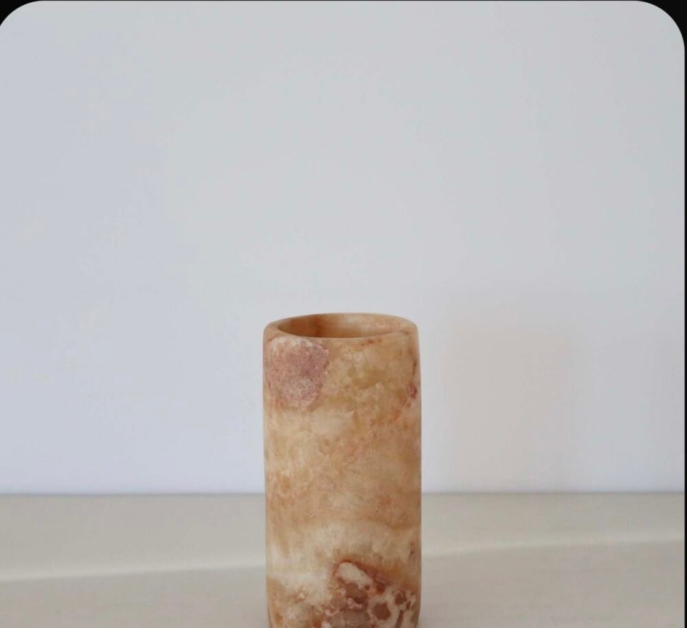 ALABASTER Cylinder Shape Brown Alabaster Tea Light Candle Holder. Amber Alabaster - Image 11