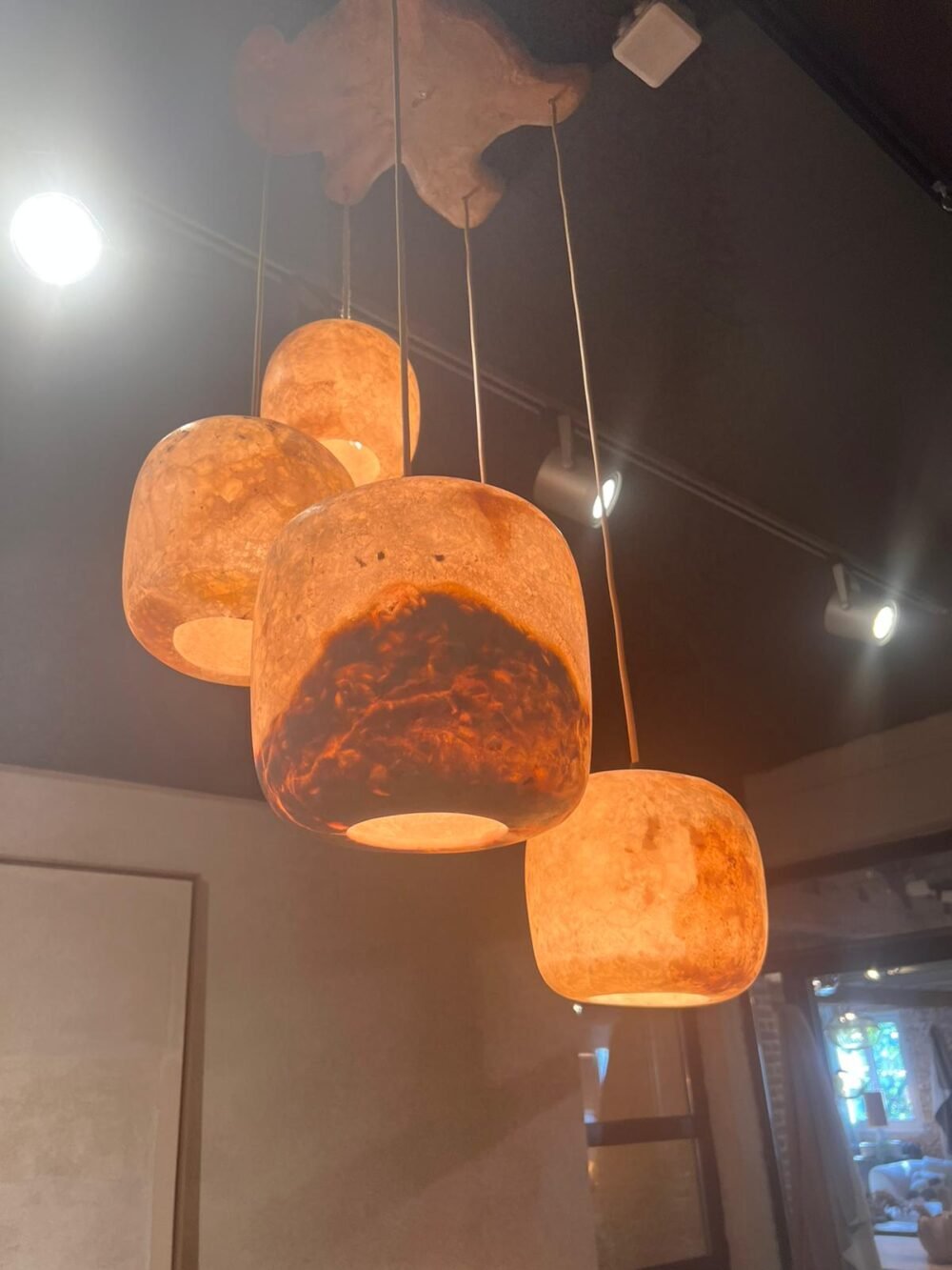 White Alabaster Stone Pendant Lamp. Natural Stone Hanging Light, Alabaster Ceiling Light, - Image 4