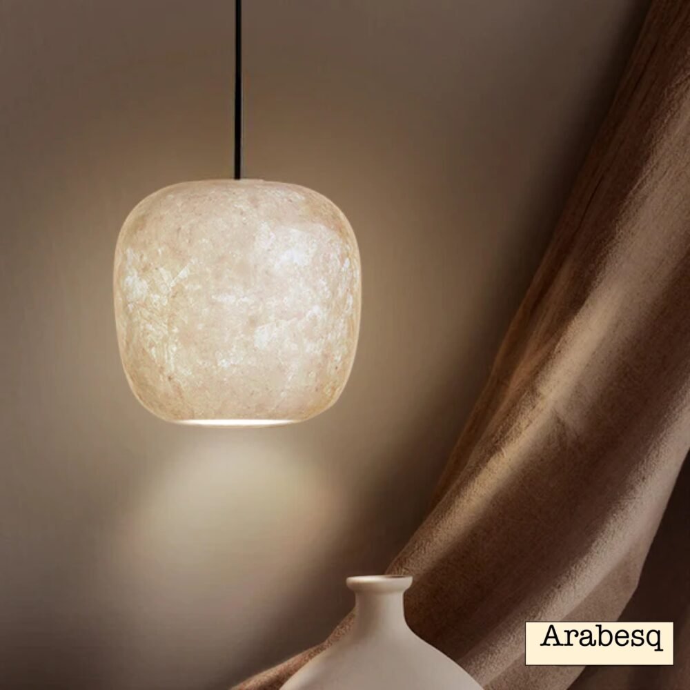 White Alabaster Stone Pendant Lamp. Natural Stone Hanging Light, Alabaster Ceiling Light,