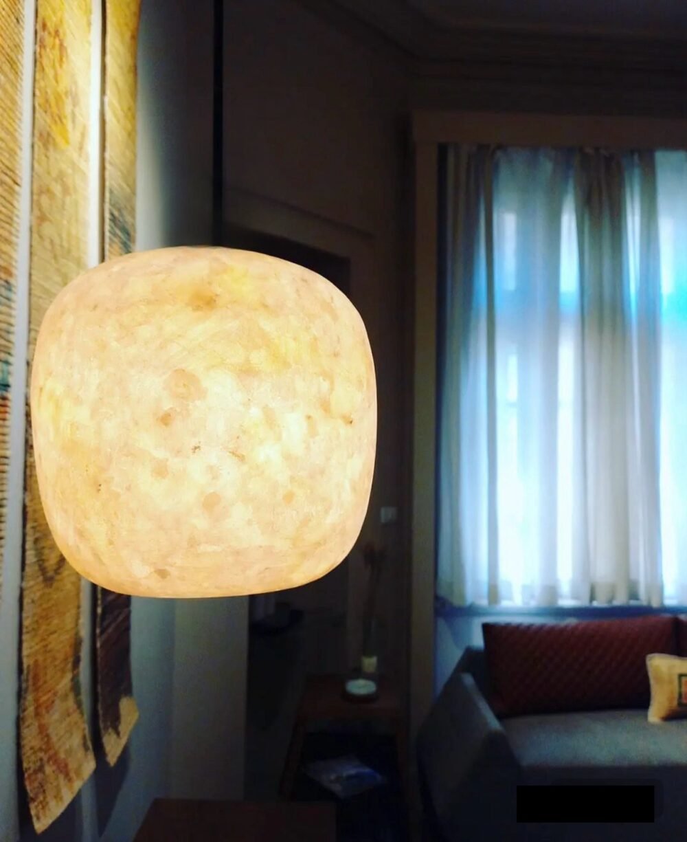 White Alabaster Stone Pendant Lamp. Natural Stone Hanging Light, Alabaster Ceiling Light, - Image 8