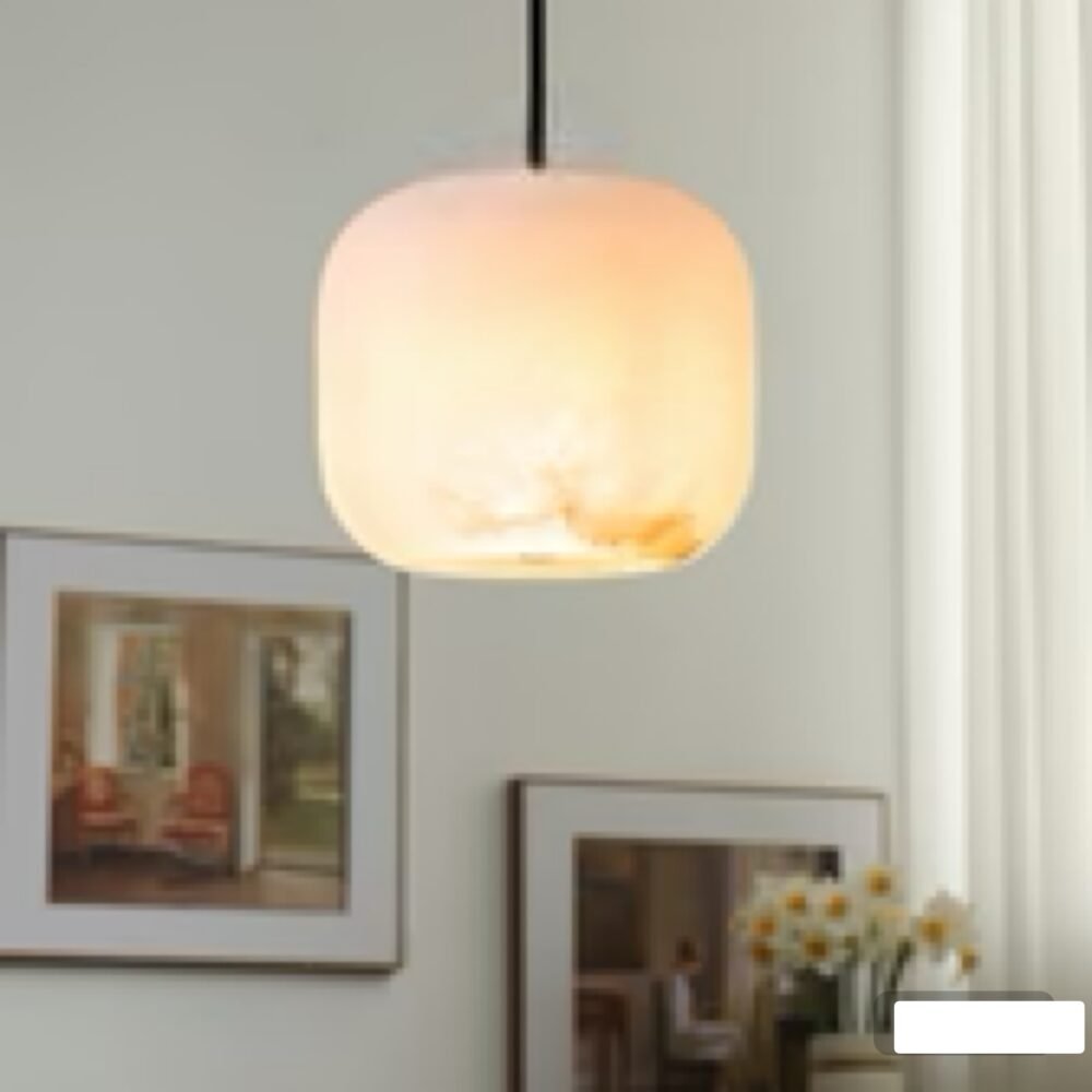 White Alabaster Stone Pendant Lamp. Natural Stone Hanging Light, Alabaster Ceiling Light, - Image 7