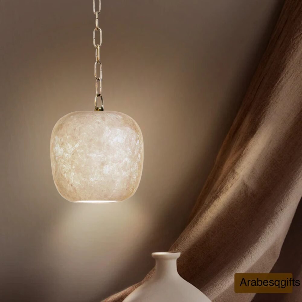 White Alabaster Stone Pendant Lamp. Natural Stone Hanging Light, Alabaster Ceiling Light, - Image 5