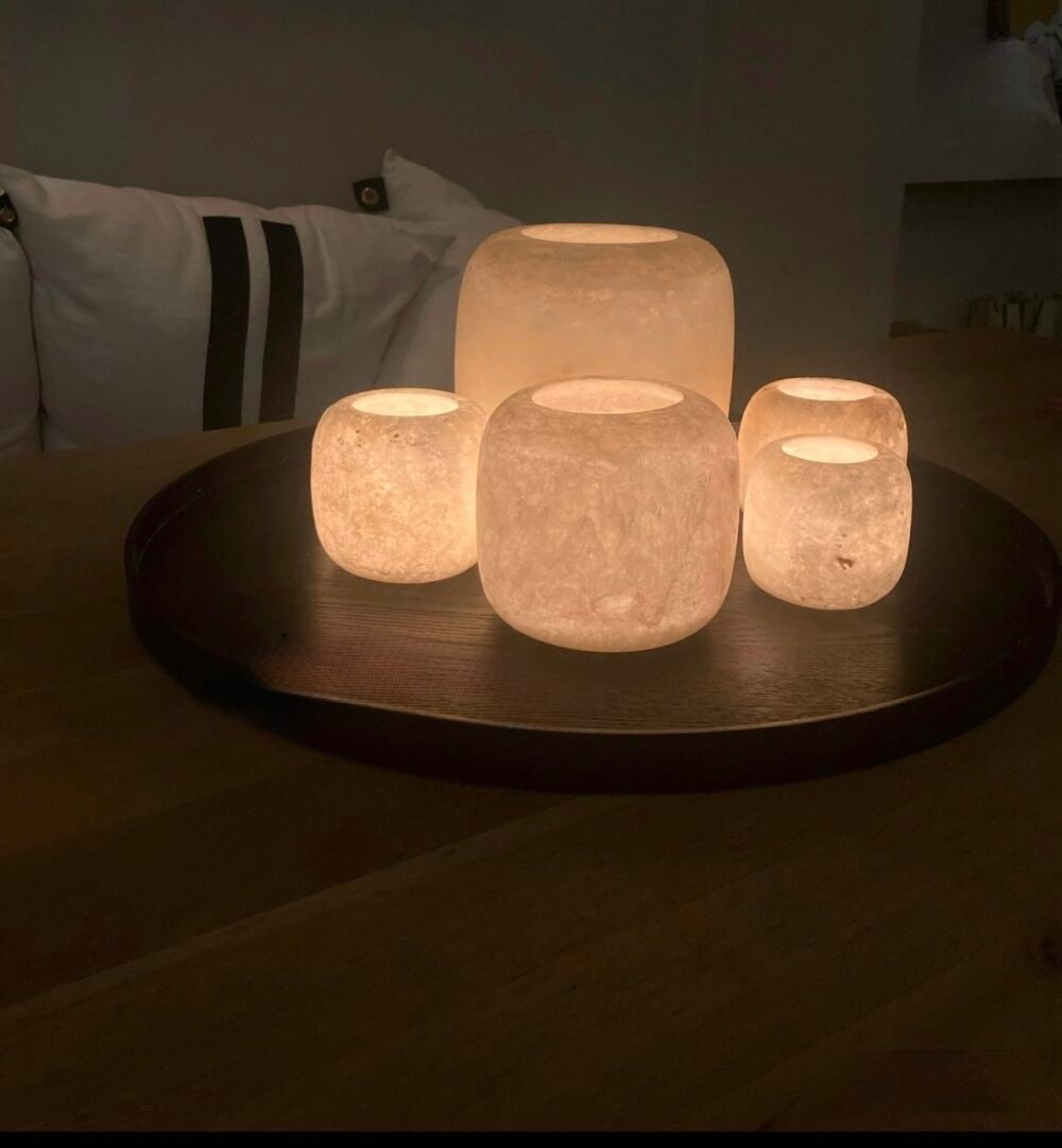 White Alabaster Stone Candle Holder, Egyptian Alabaster, Tea Light Candle Holder, Natural Stone - Image 3
