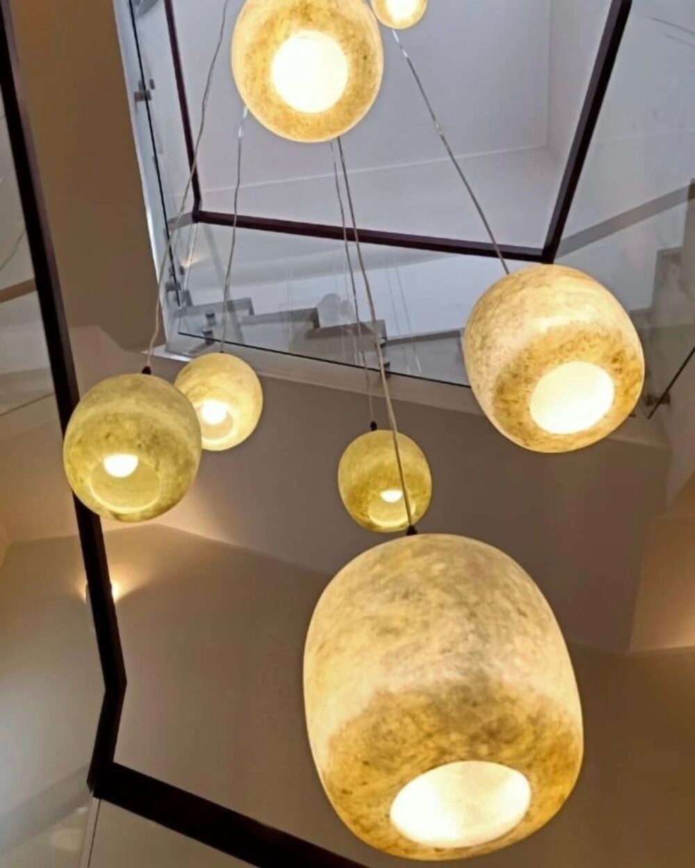 White Alabaster Stone Pendant Lamp. Natural Stone Hanging Light, Alabaster Ceiling Light, - Image 3