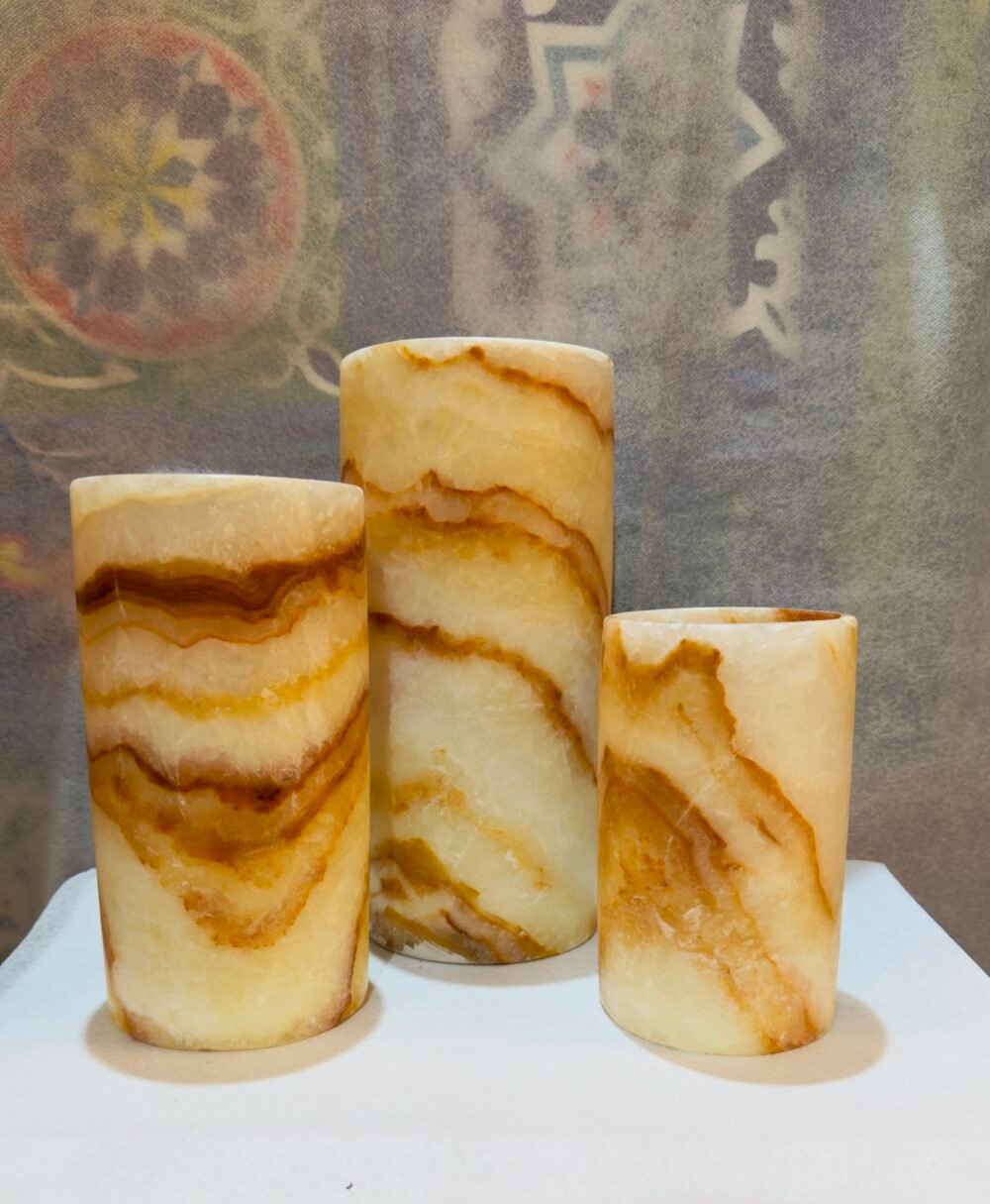 Alabaster Tea Light Candle Holder, Veins Alabaster Cylinder Candle Holder , Egyptian Alabaster Candle Holder - Image 6