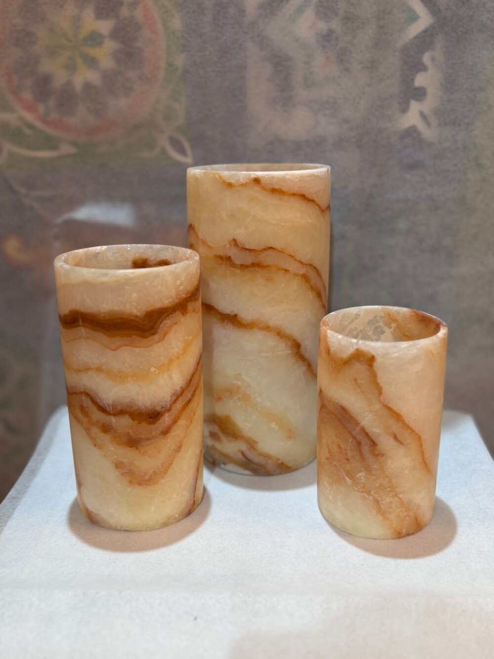 Alabaster Tea Light Candle Holder, Veins Alabaster Cylinder Candle Holder , Egyptian Alabaster Candle Holder - Image 8