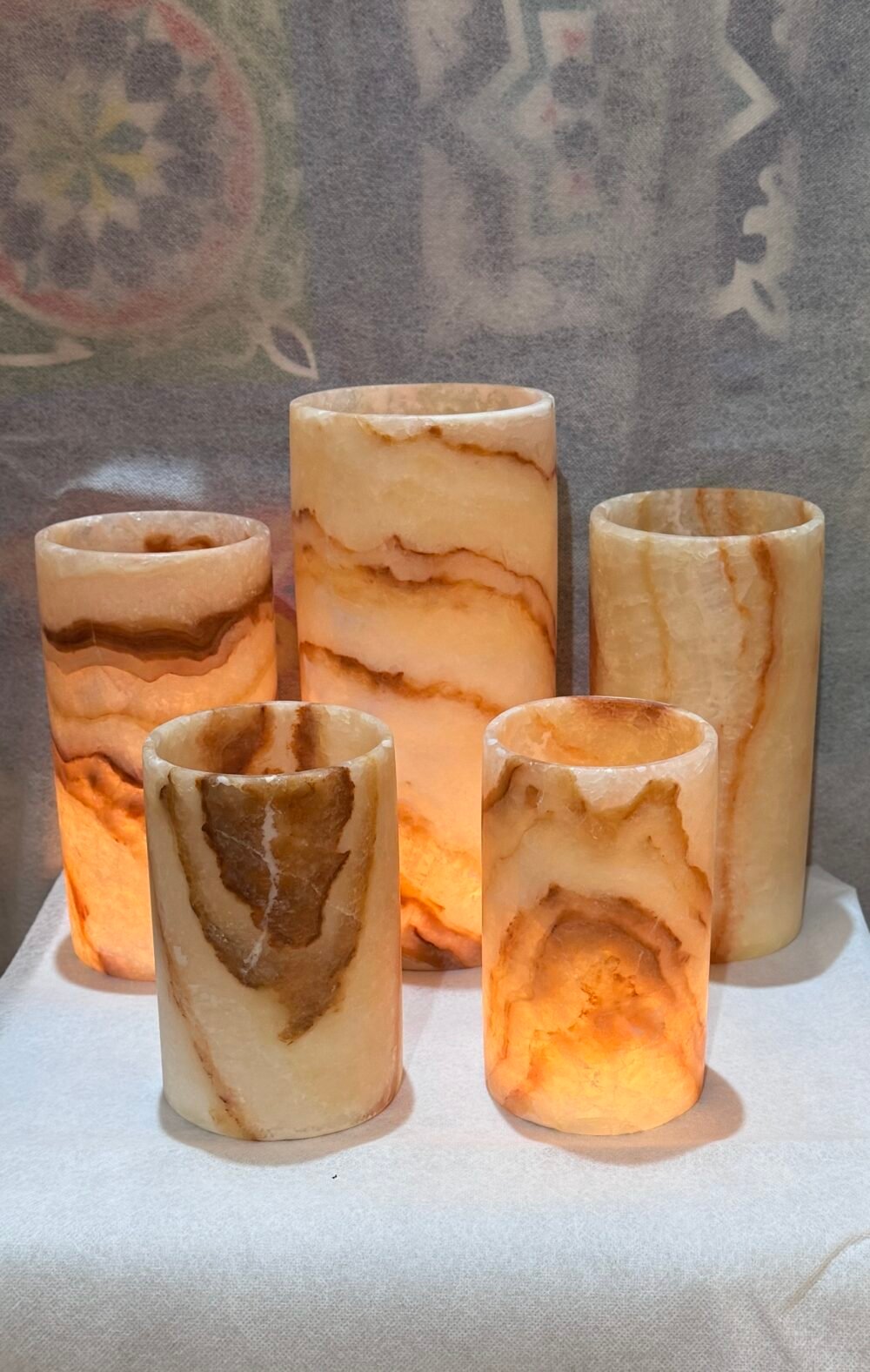 Alabaster Tea Light Candle Holder, Veins Alabaster Cylinder Candle Holder , Egyptian Alabaster Candle Holder - Image 4