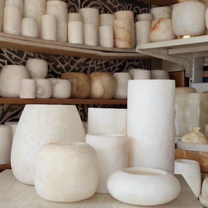 Set Of 6 White ALABASTER  CANDLE HOLDER White Alabaster Candle Holder. Tea Light Candle Holder.  Alabaster Natural Stone