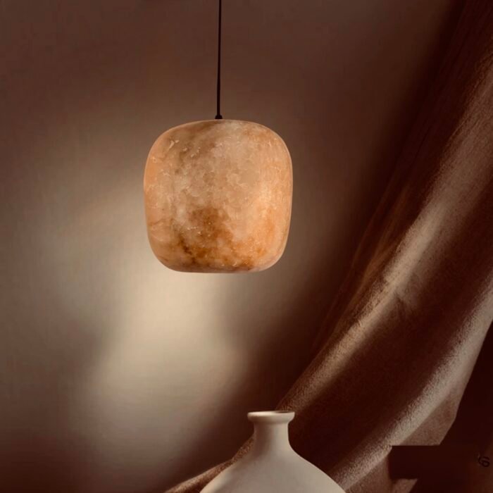 Natural Brown alabaster pendant light with black cord. Cieling Lights . Hanging Lamp