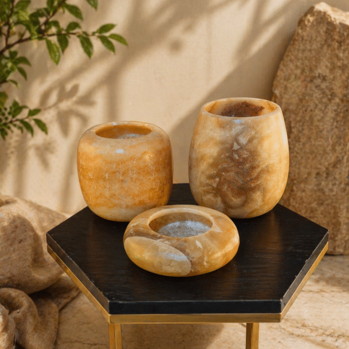 Alabaster Stone TeaLight  Candle Holder, Set Of 3